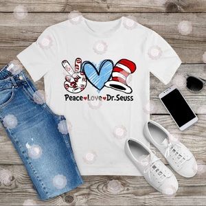 COPY - Peace Love Dr Seuss tee shirt cat in the h…